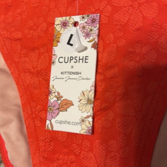 NWT! Cupshe Bright Orange Flower Embroidered Swim Bikini Bottom Size Large - Picture 2 of 5